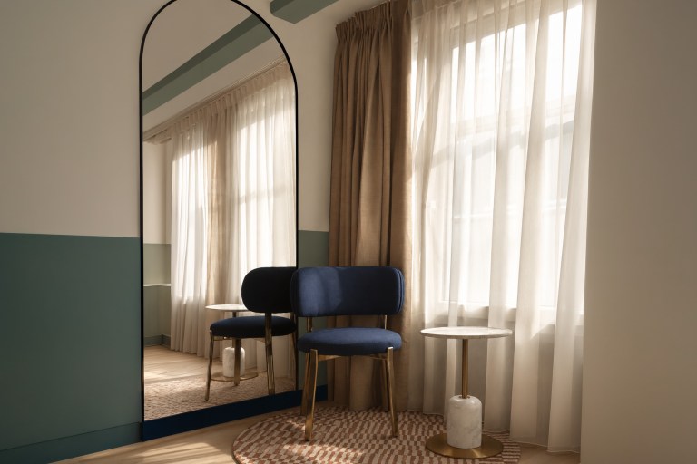 Hotel room interior at Hotel Zeedijk in Amsterdam, designed by Studio Hank.