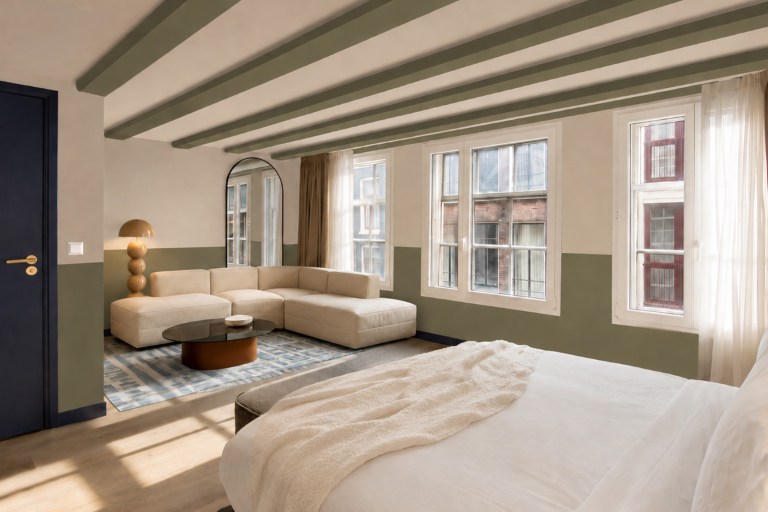Hotel room interior at Hotel Zeedijk in Amsterdam, designed by Studio Hank.